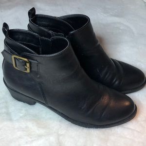 Forever 21 black booties with gold buckle